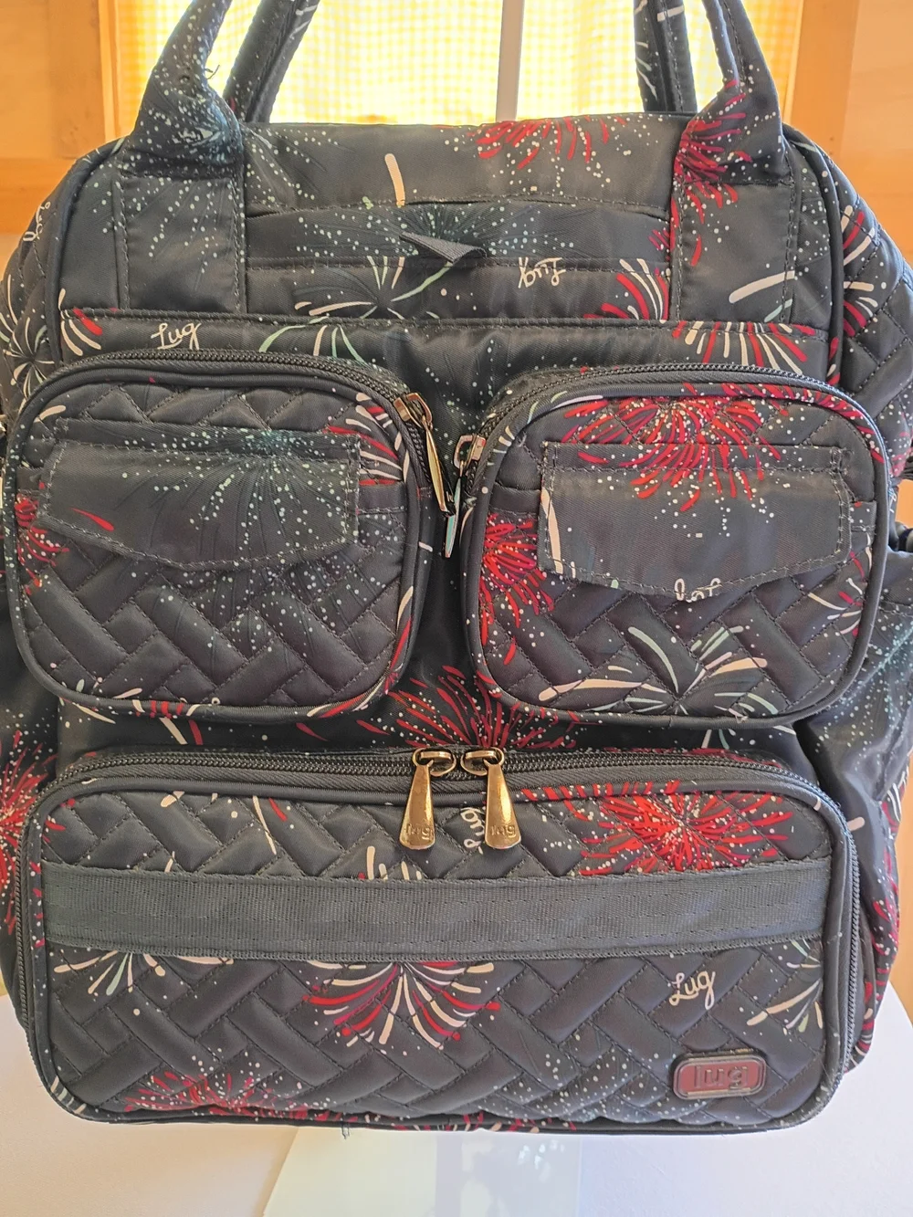 Lug Mini Puddle Jumper Navy Fireworks Convertible Tote Bag with Multiple Pockets